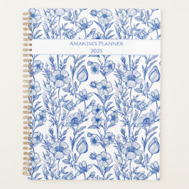 Agenda Flor Selvagem de Chinoiserie Azul e Branco