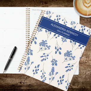 Agenda Flor Simples Azul e Branco no Campo