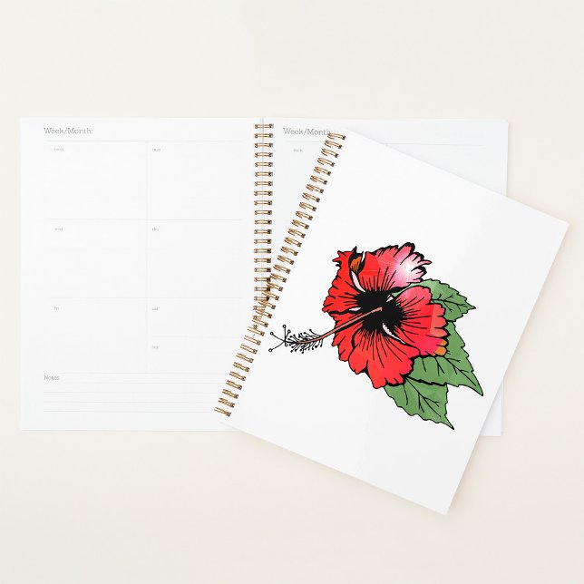 Agenda Flor Tropical Red Hibiscus com Folhas Verdes (Criador carregado)