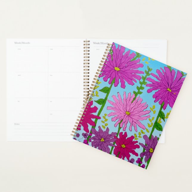 Agenda Flor vívida rosa desenho em azul (Exibição)