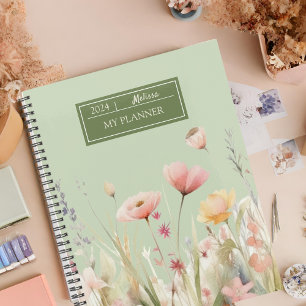 Agenda Flora Verde Elegante Flores Selvagens