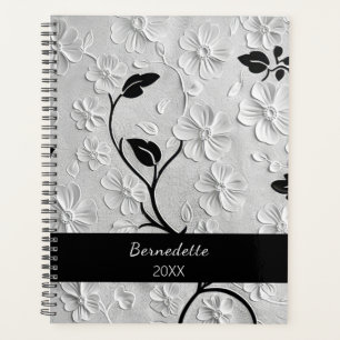 Agenda Florais Abstrato preto e branco personalizados