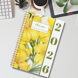 Agenda Florais Amarelos Elegantes em Aquarela Moderna