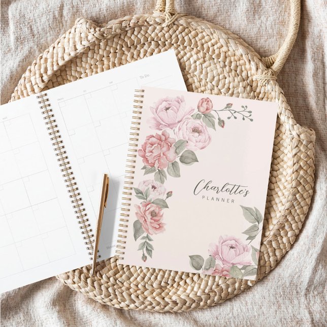 Agenda Florais de Pedra de Aquarela Rosa Elegante Persona (Criador carregado)