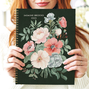 Agenda Florais Escuros Elegantes Nome Personalizado