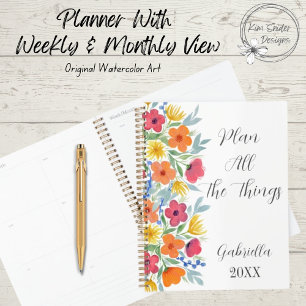 Agenda Florais personalizados de aquarela