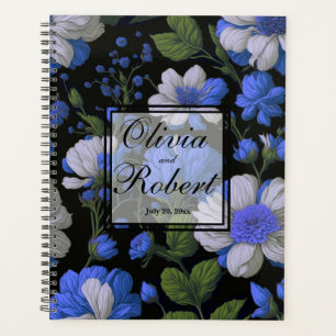 Agenda Florais retrô elegantes prata azul branco elegante