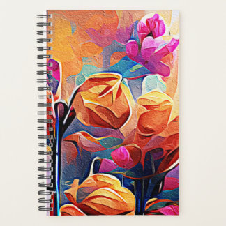Agenda Floral Abstrato Art Laranja Vermelho Azul Flores