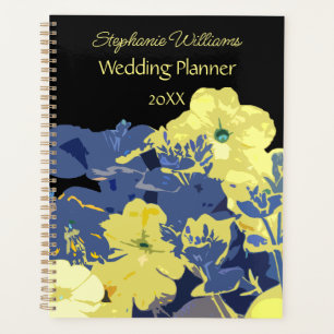 Agenda Floral Amarelo Azul Nome Personalizado de Casament