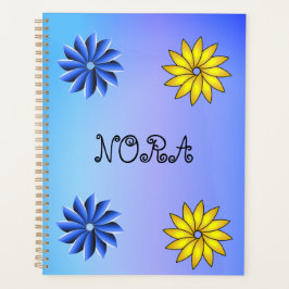 Agenda Floral Azul e Amarelo Personalizado