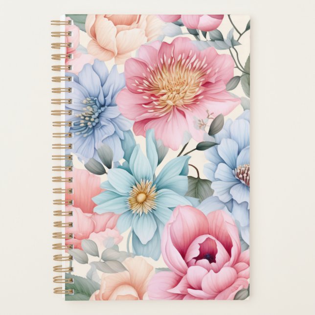 Agenda Floral Azul e Rosa (Frente)
