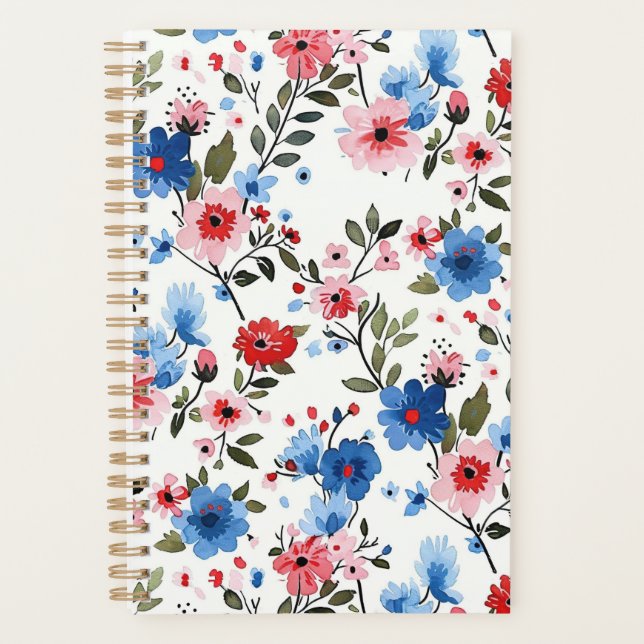 Agenda Floral Azul e Vermelho (Frente)