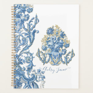 Agenda Floral Blue White Elegant - Algodão Inglês