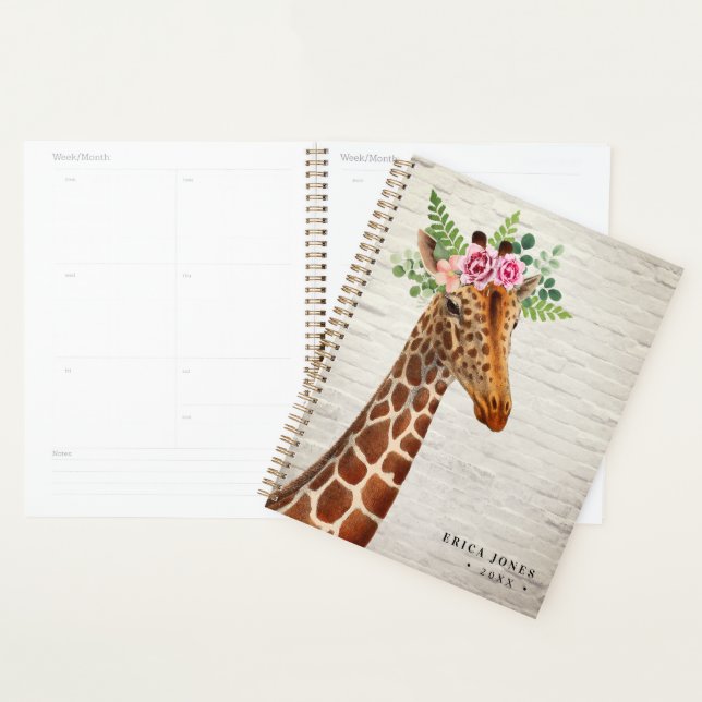 Agenda Floral Boho Giraffe White Brick Planner (Exibição)