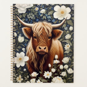 Agenda Floral Branco Elegante de Vaca Highland