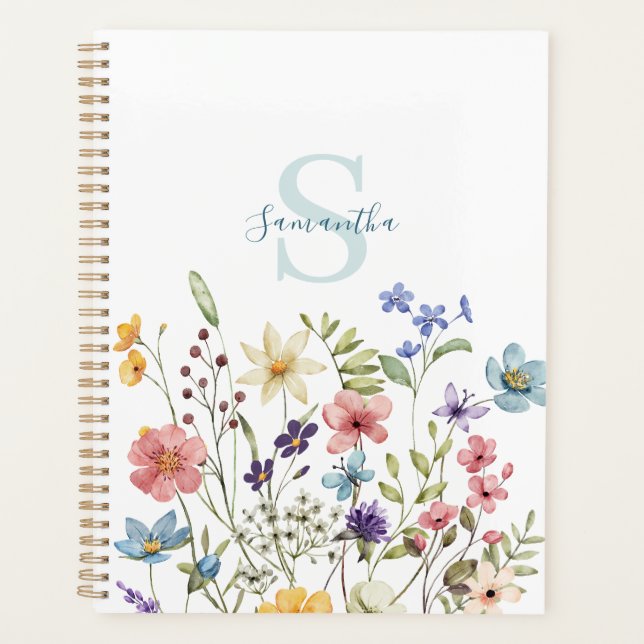 Agenda Floral de Flor Selvagem Elegante Personalizado (Frente)