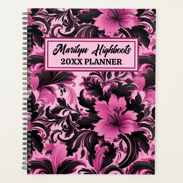 Agenda Floral de Hibiscus Rosa e Negro (Frente)