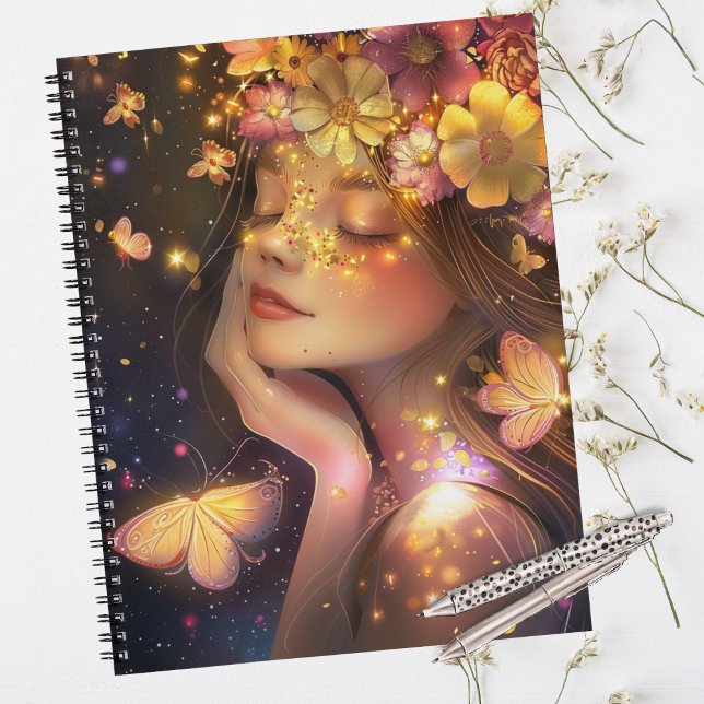 Agenda Floral Dourado e rosa elegante com borboletas (Criador carregado)