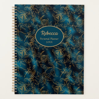 Agenda Floral Dourado Moderno Azul Teal Personalizar