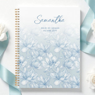 Agenda Floral Dusty Blue Fllower Moderna Nome da Madrinha
