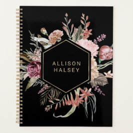 Agenda Floral Elegante Russo com Quadro Geométrico