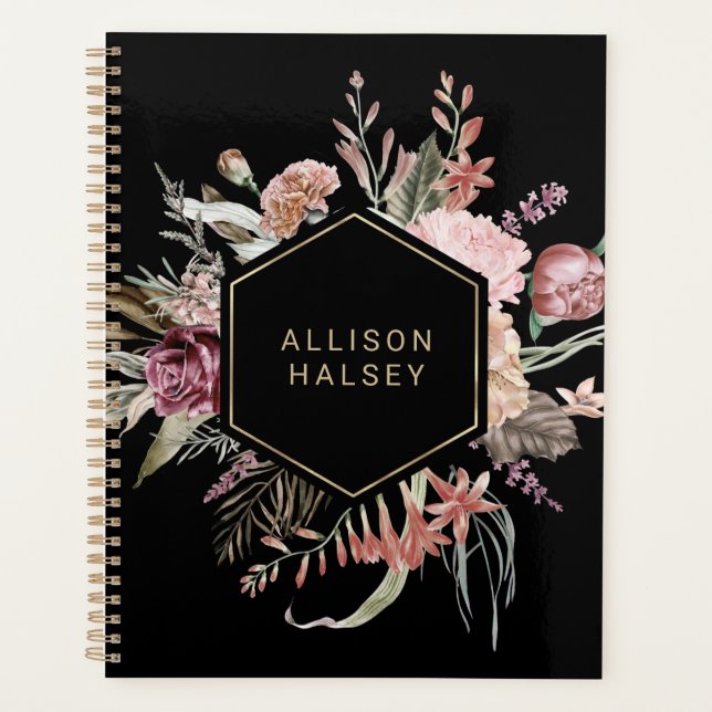 Agenda Floral Elegante Russo com Quadro Geométrico (Frente)
