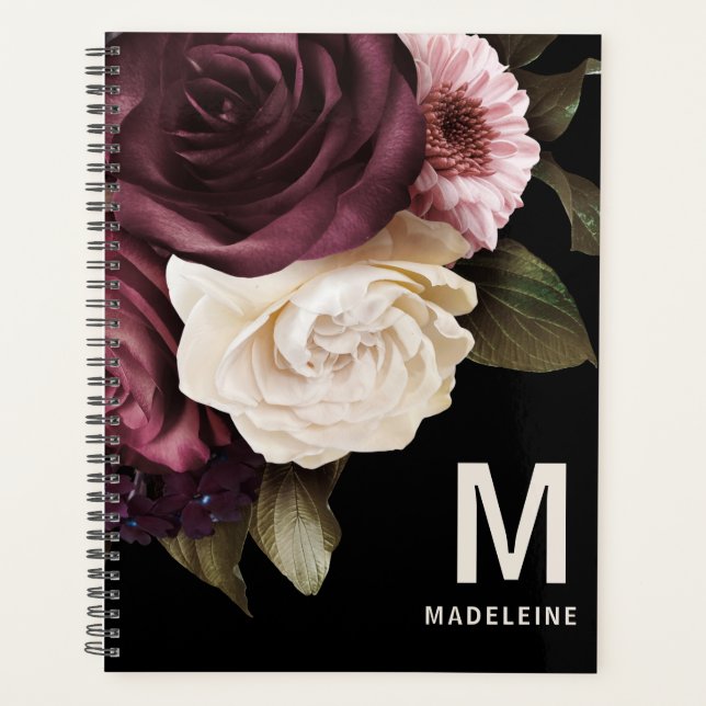 Agenda Floral Escuro Personalizado (Frente)