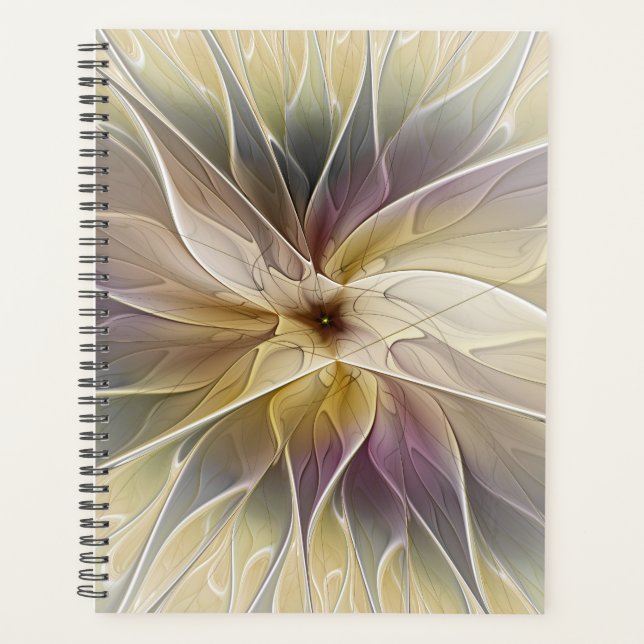 Agenda Floral Fantasy Dourada Eggplant Abstrato Art Fract (Frente)