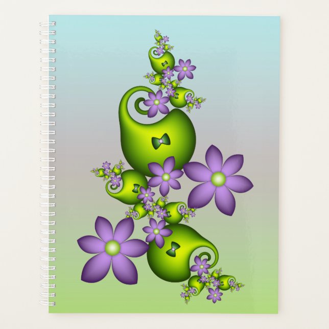 Agenda Floral Fantasy Lilac Flores Verde Formas Fractais (Frente)