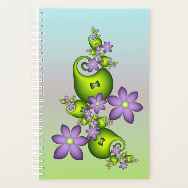 Agenda Floral Fantasy Lilac Flores Verde Formas Fractais (Frente)