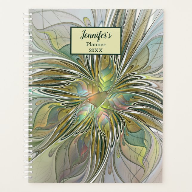 Agenda Floral Fantasy Moderna Flor Fractal W. Nome Dourad (Frente)