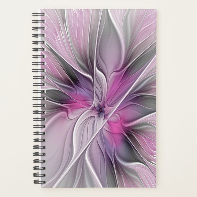 Agenda Floral Fractal Modern Abstract Flower Pink Gray (Frente)