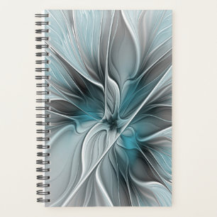 Agenda Floral Fractal Moderno Abstrato Flor Azul Cinza