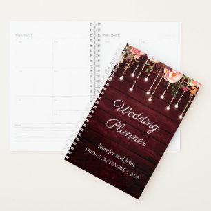 Agenda Floral Maroon Wooden Rustic Wedding