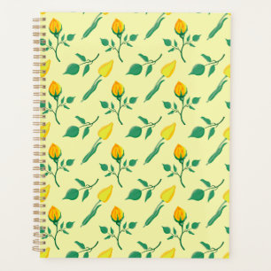 Agenda Floral pattern with yellow rose and tulip flowers