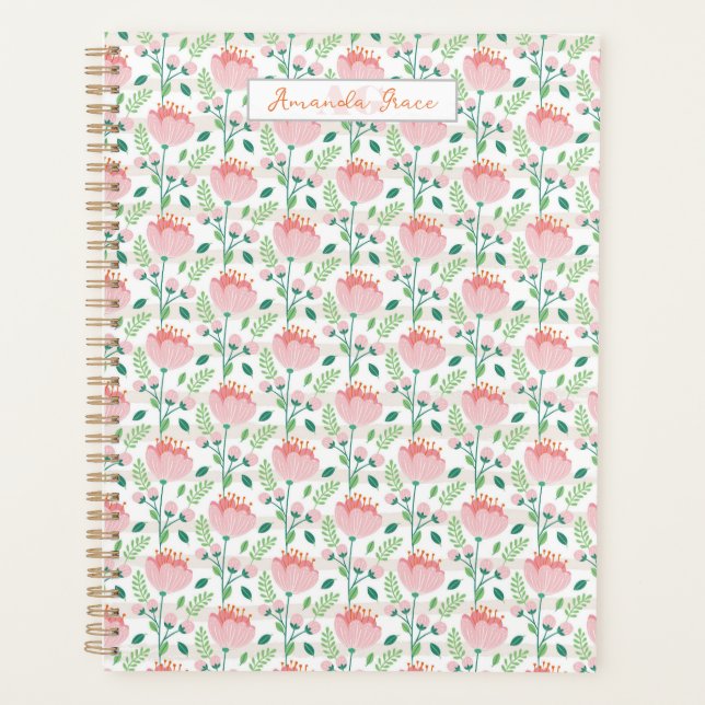 Agenda Floral patterned planner in pink and orange (Frente)