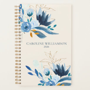 Agenda Floral Personalizado Aquarela Azul Moderna 2022