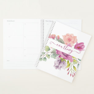 Agenda Floral personalizado com aguarela rosa e pêssego