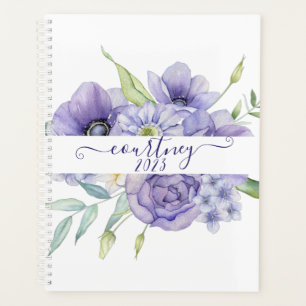 Agenda Floral personalizado de aquarela roxa, ano persona
