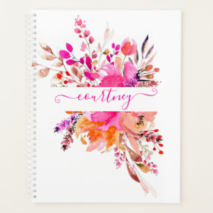 Agenda Floral personalizado em aquarela rosa brilhante