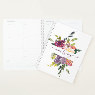Agenda Floral personalizado em aquarela roxa e vermelha