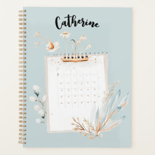 Agenda Floral Personalizado em Verde-Limão e Dourado