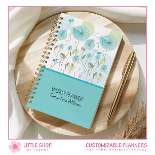 Agenda Floral Personalizável Aquarela Azul