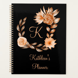 Agenda Floral Preto Marrom e Bege Monogramado