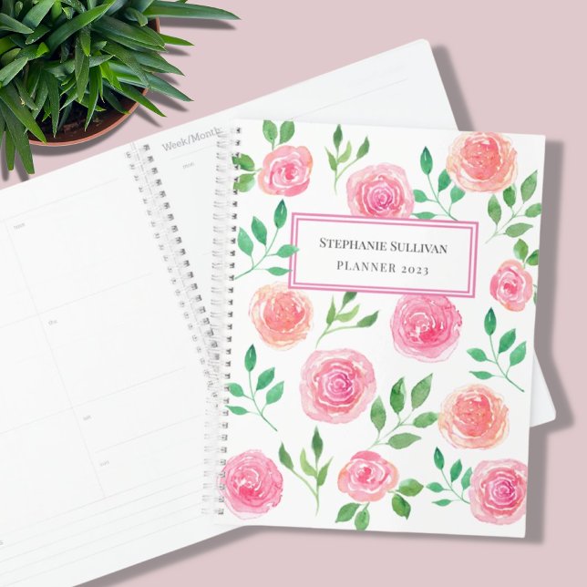 Agenda Floral Rosa Personalizado (Criador carregado)