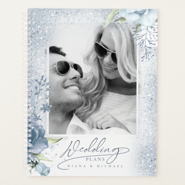 Agenda Floral Sparkles Wedding Dusty Blue ID889 (Frente)