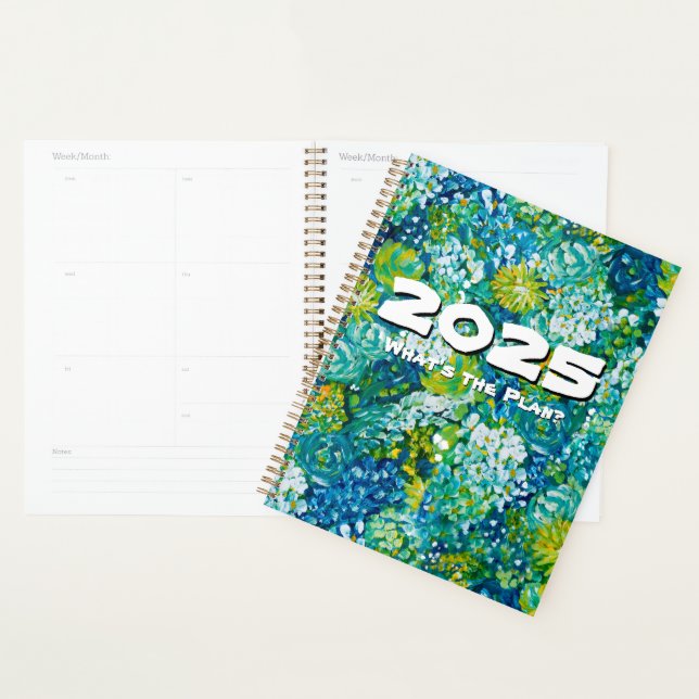 Agenda Floral Verde e Azul Jubilante Personalizável 2025 (Exibição)