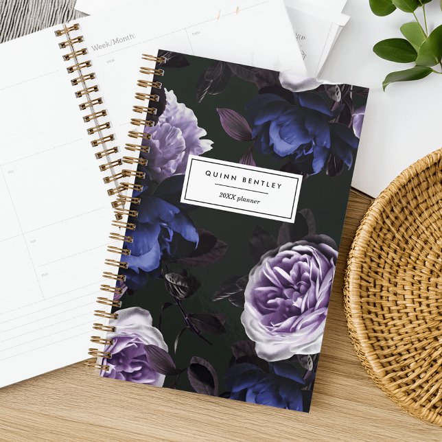 Agenda Floral Violeta Escuro Elegante | Personalizado (Criador carregado)