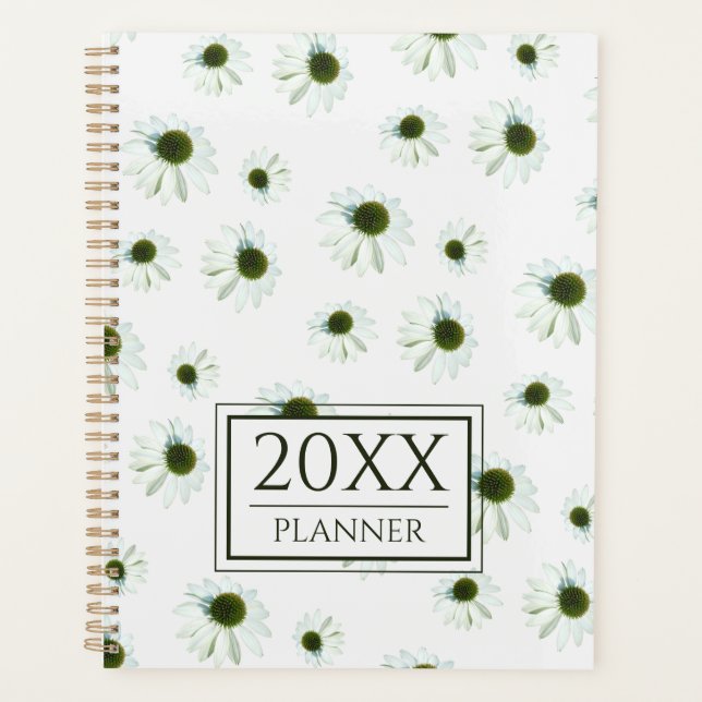 Agenda Floral White Cream Echinacea Pattern 2026 (Frente)