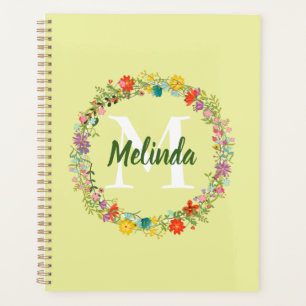 Agenda Floral Wreath Green Stripes Personalizadas Monogra